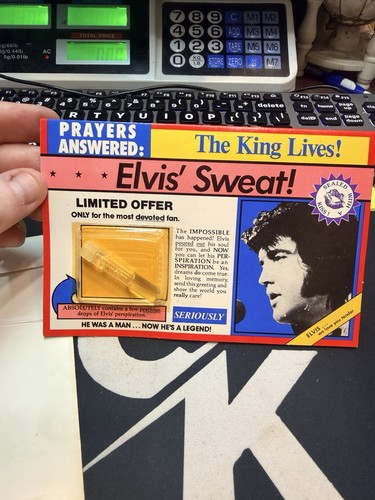 Rare Elvis Sweat Vintage Novelty Gift Elvis Presley Gag Gift vial On Card Sealed