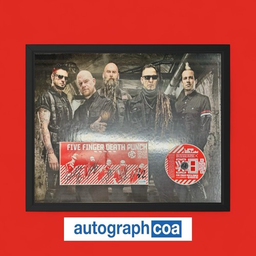 FIVE FINGER DEATH PUNCH SIGNED AFTER LIFE CD INSERT FRAMED ACOA BIG 20x16 FRAME