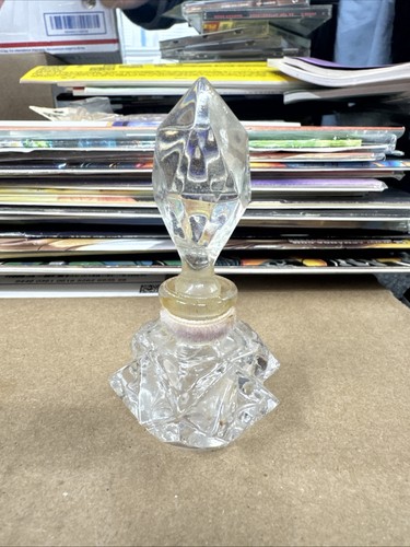 Western Germany Vintage Mini Perfume Bottle with Stopper Clear Crystal 3 1/ In